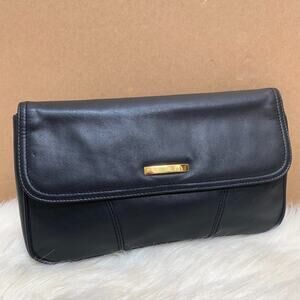 CABIN CREEK Soft Black Leather Vintage Flap Clutch Purse